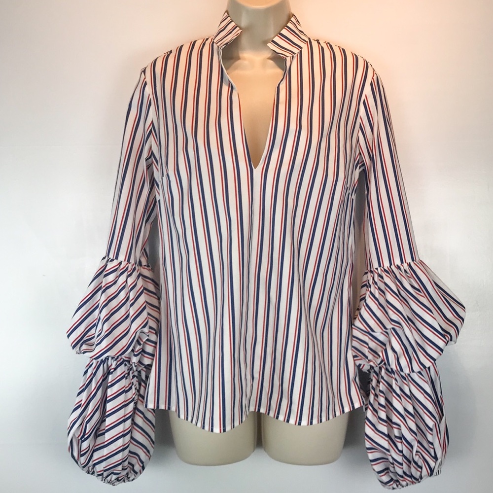 NWT Greysn red blue stripe top with billowy sleeve